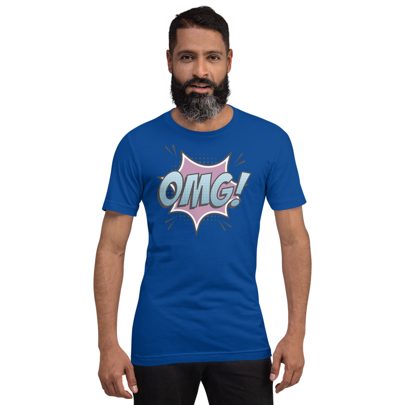 T-shirt med bild texten "OMG!"