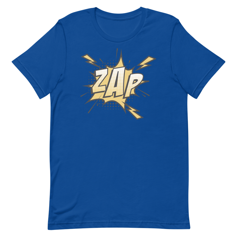T-shirt med bild texten "ZAP"