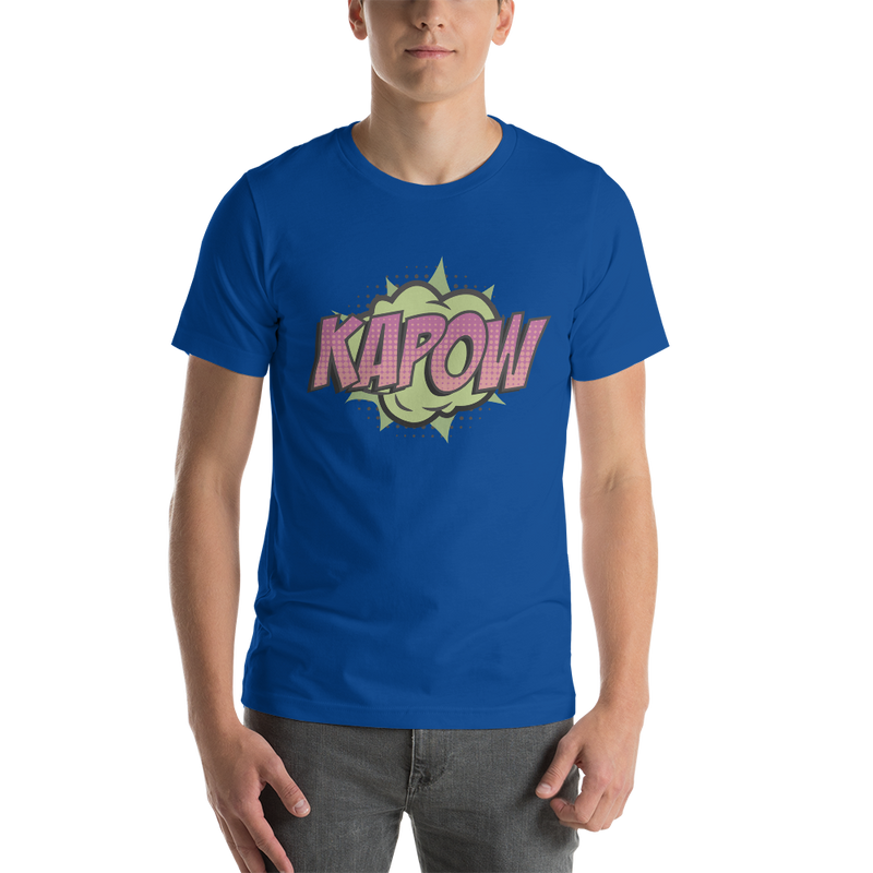 T-shirt med bild texten "KAPOW"