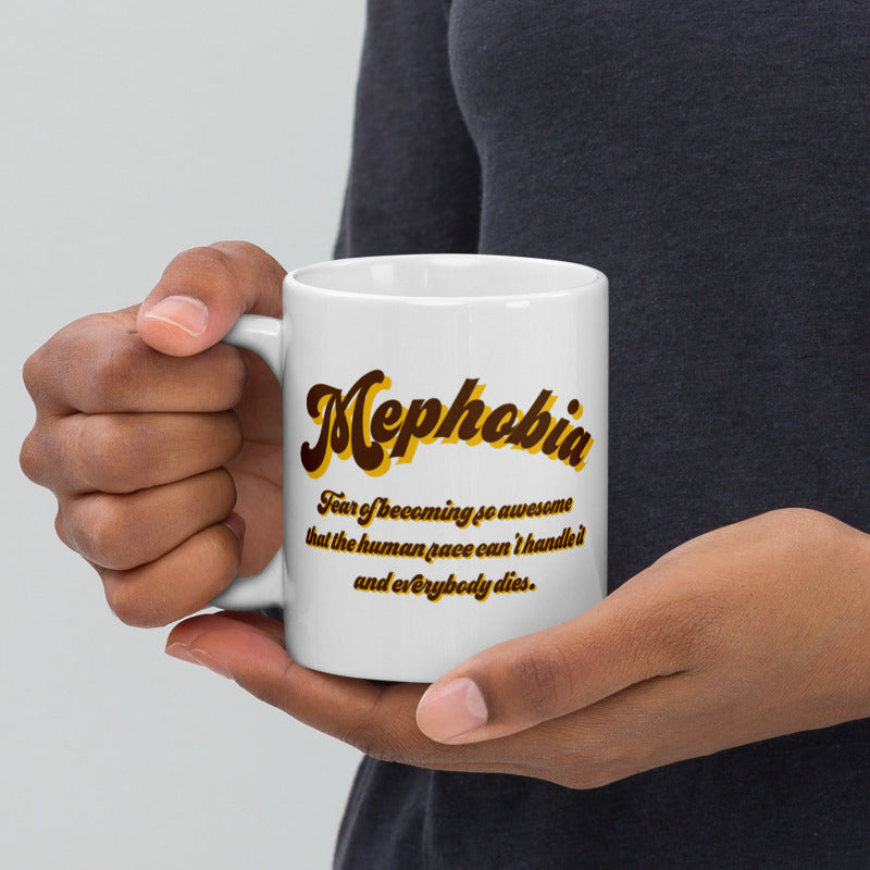 Porslinsmugg med texten "Mephobia"